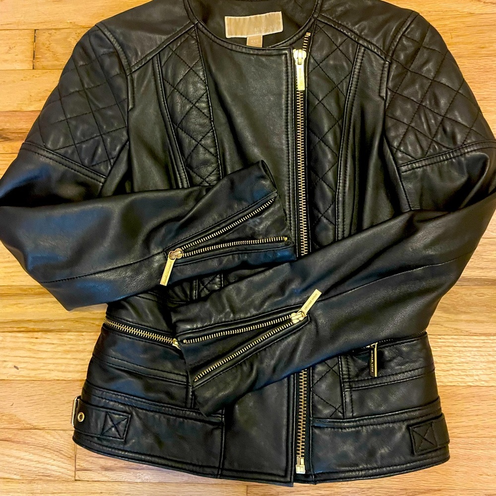 Michael Kors Black Leather Biker Jacket